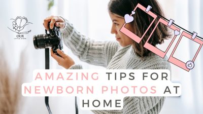 Young parents smiling while holding their baby, sitting on a couch, and listening to advice from a family member.