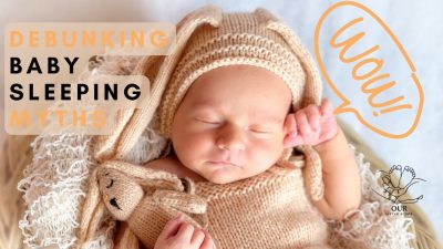 A peaceful newborn sleeping in a cozy crib, symbolizing debunked sleep myths.