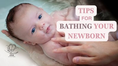 A newborn enjoying a safe and soothing bath, with a parent gently pouring water to ensure comfort