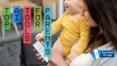 AI-powered baby sleep coach and developmental tracker on a smartphone screen.