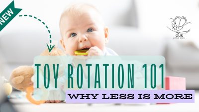 Baby playing with a small selection of thoughtfully chosen toys.