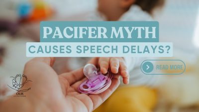 Pacifiers and speech delay: This image addresses the common concern about whether pacifiers can cause speech delays in babies.