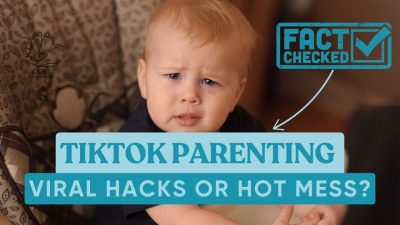 TikTok parenting hacks: This image humorously depicts a parent attempting a viral parenting hack, highlighting the sometimes chaotic reality of parenting.