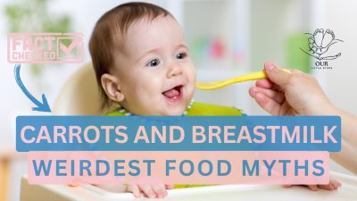 Breastfeeding food myths: This image playfully addresses the myths and misconceptions surrounding food and its impact on breast milk production.