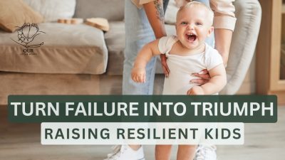 A child with a determined expression, trying to build a tower out of blocks, with some blocks scattered around.