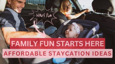 A happy family enjoying a picnic in a local park, surrounded by lush greenery and sunshine.